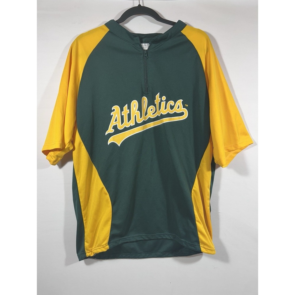 Oakland Athletics Pullover Mens XL Green Yellow 1 4 Zip MLB Fan Gear